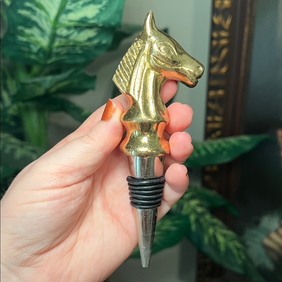 MCM Style Gold Horse Head Equestrian Wine Bottle Stopper - Picture 3 of 6